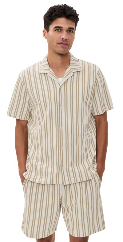 Vince Jacquard Stripe Button Down Terrapin Combo In Neutral