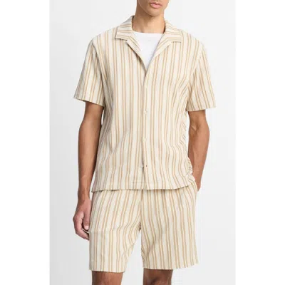 Vince Jacquard Stripe Knit Camp Shirt In Animal Print