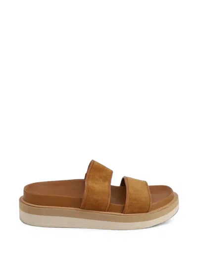 Pre-owned Vince Jenita Double-strap Slide Sandals In Brown