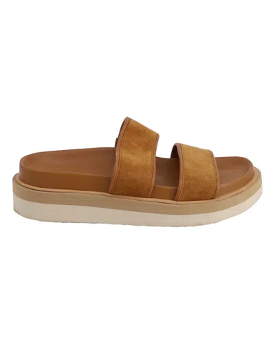 Pre-owned Vince Jenita Slide Sandals In Camel Leather In Yellow