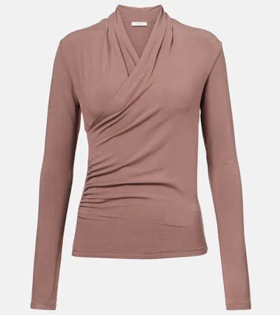 Vince Jersey Wrap Top In Brown