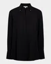 Vince Long-sleeve Silk Pullover Polo Top In Black