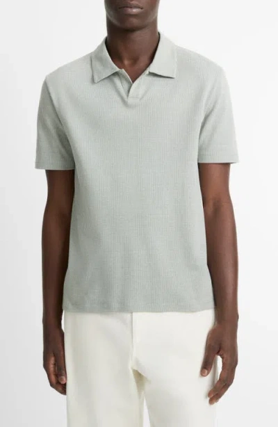 Vince Johnny Collar Houndstooth Cotton Polo In Broad Leaf/optic White