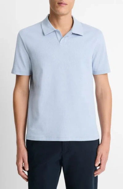 Vince Johnny Collar Houndstooth Cotton Polo In Cabo Blue/optic White