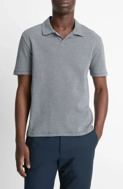 Vince Johnny Collar Houndstooth Cotton Polo In Coastal/optic White