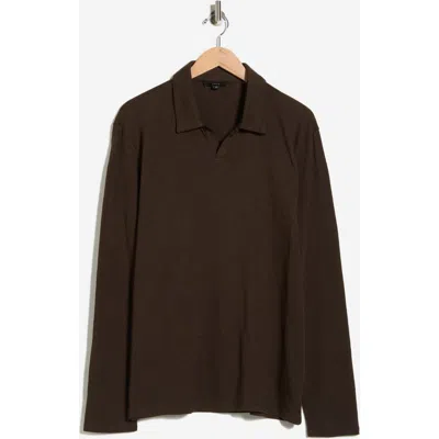 Vince Johnny Collar Long Sleeve Knit Top In Brown