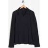 Vince Johnny Collar Long Sleeve Knit Top In Blue