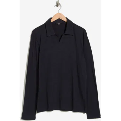 Vince Johnny Collar Long Sleeve Knit Top In Blue