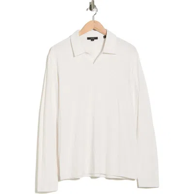 Vince Johnny Collar Long Sleeve Knit Top In White