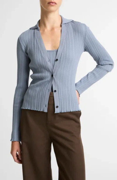 Vince Variegated-rib Cotton-blend Polo Top In Blue