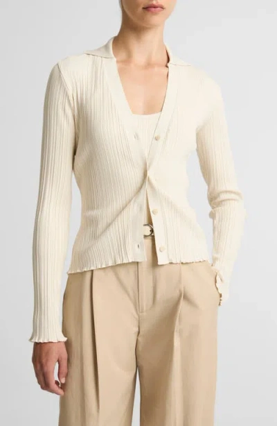Vince Rib Knit Polo Cardigan Sweater In Neutral