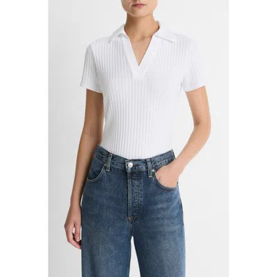 Vince Johnny Collar Ribbed Top In White