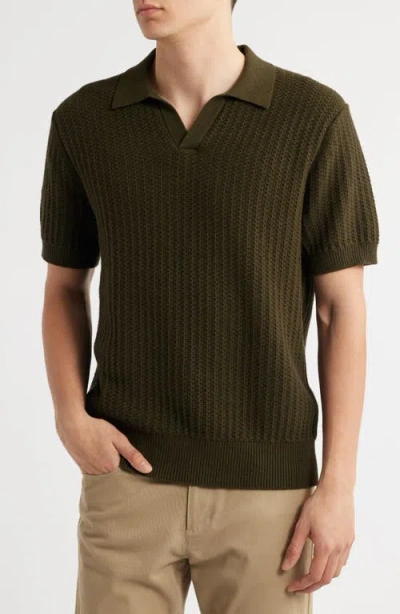 Vince Johnny Collar Sweater In Green