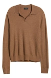 Vince Collared V Neck Regular Fit Merino Wool Sweater In Light Vicuna