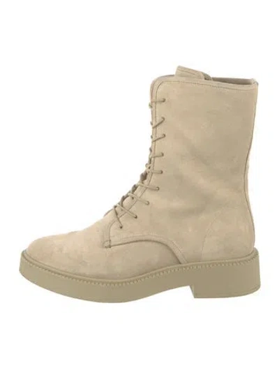 Pre-owned Vince Kady Suede Combat Boots In Neutral