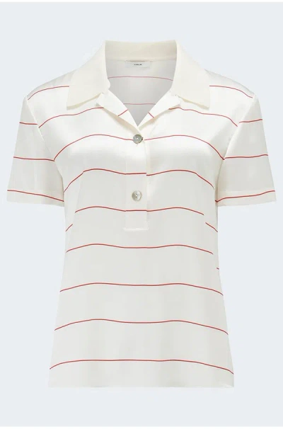 Vince Knit Collar Stripe Polo In Cream Brick Rose In White