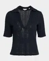 Vince Open-knit Cotton Polo Shirt In Blue