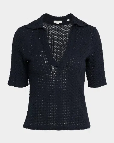 VINCE KNIT ELBOW-SLEEVE POLO TOP