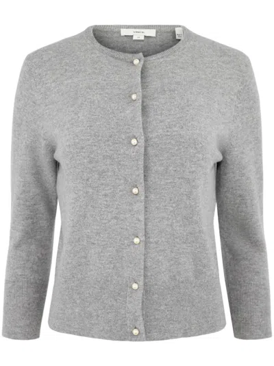 Vince Pearl-button Wool-blend Cardigan In Heather Mid Grey In Heather Grey