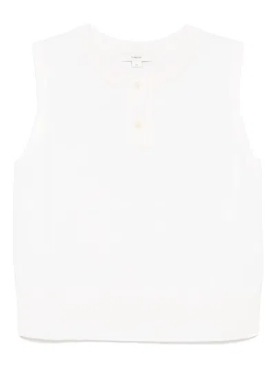 Vince Knitted Henley Top In White