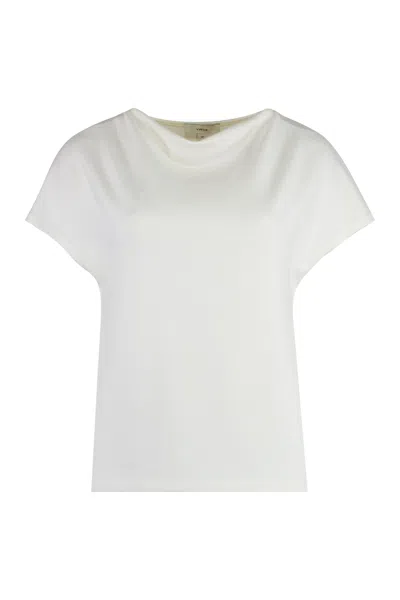 Vince Draped Neckline Knitted T-shirt In White