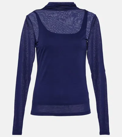 Vince Knitted Turtleneck Top In Blue