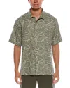 Vince Knotted Leaves Classic Fit Linen-blend Shirt In Green