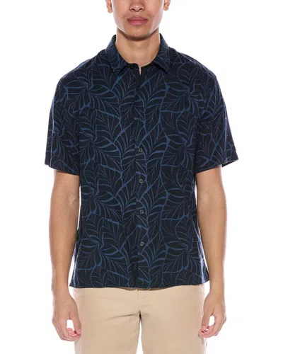 Vince Knotted Leaves Classic Fit Linen-blend Shirt In Blue