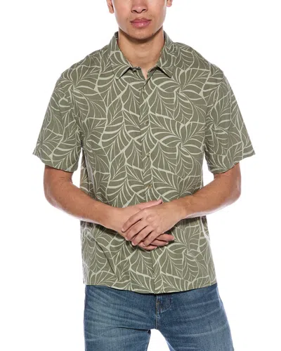 Vince Knotted Leaves Classic Fit Linen-blend Shirt In Green
