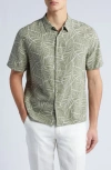 Vince Knotted Leaves Regular Fit Short Sleeve Button Down Shirt In Dried Cactus