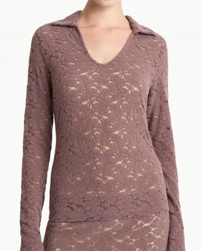 Vince Lace Long Sleeve Polo Top In Smoky Berry In Purple