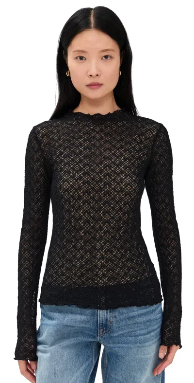 VINCE LACE MOCK NECK TOP BLACK