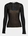Vince Top Long-sleeved Diamond In Lace In Black