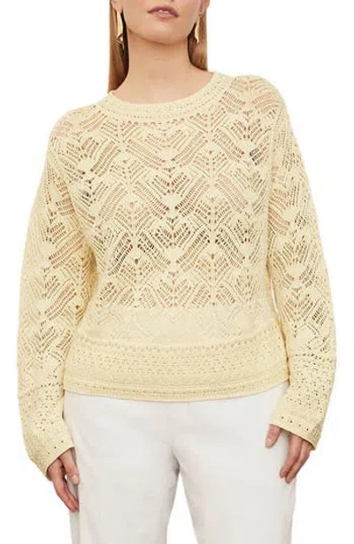 Vince Lace Patchwork Cotton Pullover In Pale Lemon