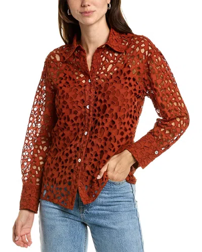 Vince Lace-detail Cotton Blouse In Orange