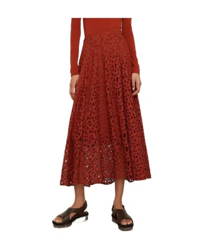 Vince Lace Spliced Skirt In Red