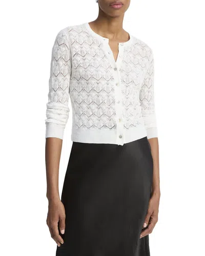 Vince Lace Stitch Cardigan In White