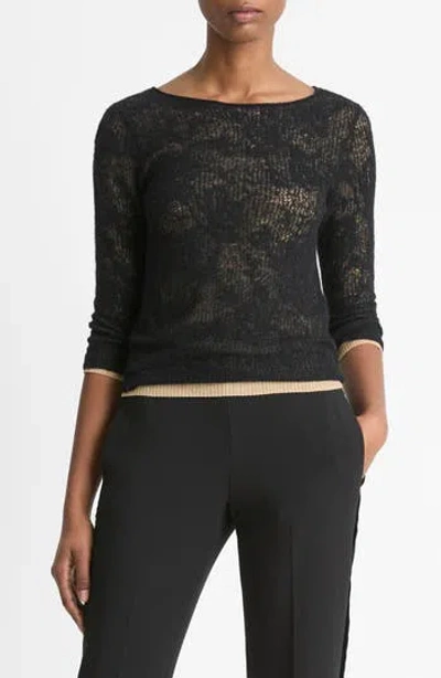 Vince Lace Stitch Layered Sweater In Black