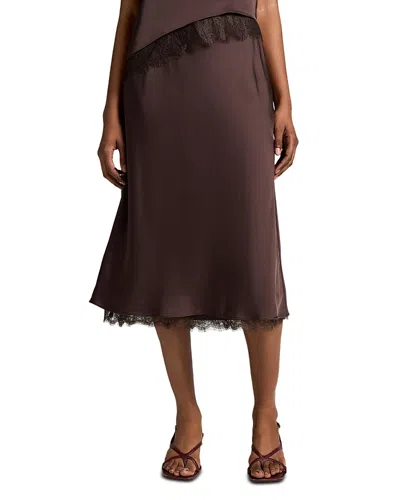 Vince Lace Trim Satin Slip Skirt In Black