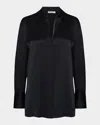 Vince Lace-trim Silk Relaxed Shirt In Black