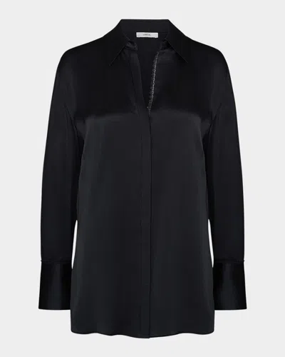 Vince Lace-trim Silk Relaxed Shirt In Black