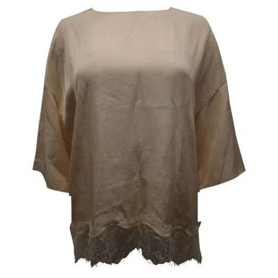 Pre-owned Vince Lace Trim Top In Beige Triacetate In Brown