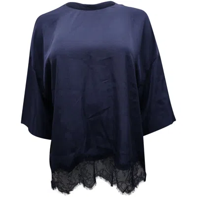 Vince Lace Trim Top In Blue Triacetate