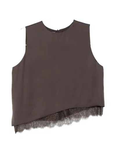 Vince Lace-trim Sleeveless Blouse In Brown