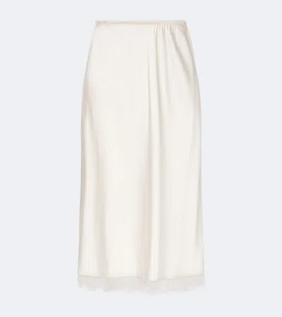 Vince Lace-trimmed Satin Midi Skirt In White