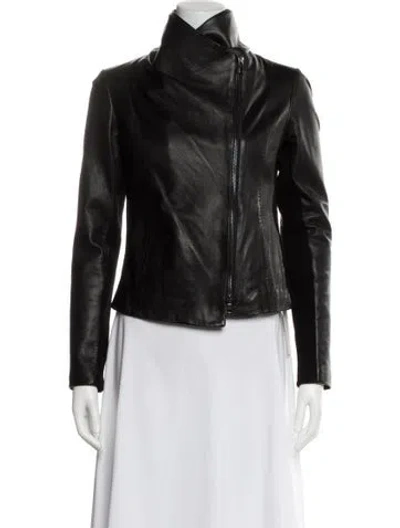 Pre-owned Vince Lamb Leather Biker Jacket In Black