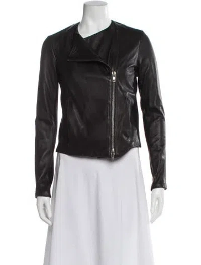 Pre-owned Vince Lamb Leather Biker Jacket In Black