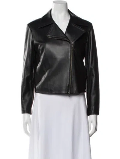 Pre-owned Vince Lamb Leather Biker Jacket In Black