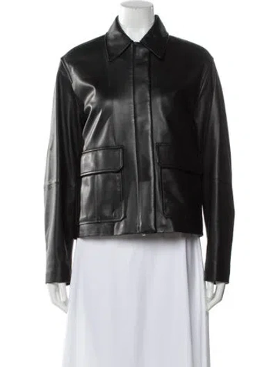 Pre-owned Vince Lamb Leather Biker Jacket In Black