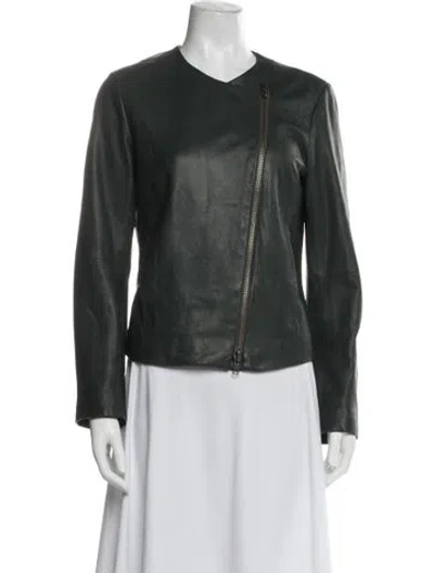 Pre-owned Vince Lamb Leather Biker Jacket In Black